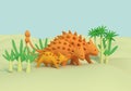 3D illustration. Orange dinosaurs family walk among prehistoric vegetation