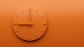 3D illustration of the orange wall clock on orange background, showing nine o'clock
