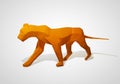 3D illustration of origami lion. Polygonal lion. Walking geometric style lion.