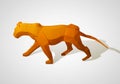 3D illustration of origami lion. Polygonal lion. Walking geometric style lion.