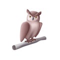 3d illustration of an owl on a branch, gradient mesh soft shaped graphics