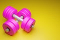 3d illustration of a pair of bright blue metal dumbbells