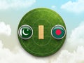 3d illustration of Pakistan vs Bangladesh flags on the cricket stadium in the sky