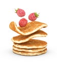 3d Illustration of pancake with fresh raspberries isolated on white background Royalty Free Stock Photo