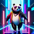 3d illustration of a panda dressed as a superhero in a neon light generative AI