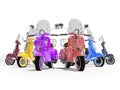 3d illustration parking group of scooter on white background with shadow