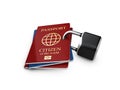 3d Illustration of passport with a closed lock