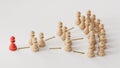 3D illustration of pawns over white background showing the principle of information and influence propagation in social networks