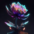 3d illustration of a peony flower in neon light on a black background Generative AI