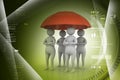 3d people under an umbrella, team work concept Royalty Free Stock Photo