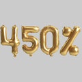 3d illustration of 450 percent gold balloons isolated on white background