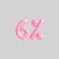 3d illustration of 6 percent pink balloons isolated on background