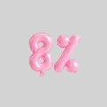 3d illustration of 8 percent pink balloons isolated on background