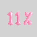 3d illustration of 11 percent pink balloons isolated on background