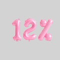 3d illustration of 12 percent pink balloons isolated on background