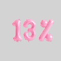 3d illustration of 13 percent pink balloons isolated on background