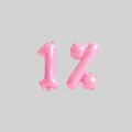 3d illustration of 1 percent pink balloons isolated on background