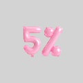 3d illustration of 5 percent pink balloons isolated on background