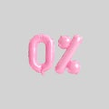 3d illustration of 0 percent pink balloons isolated on background