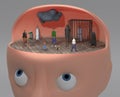 3d illustration of person with other faces like cockroach inside for inner voices and multiply personalities concept