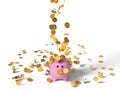 3d illustration of pig money box and falling coins. Royalty Free Stock Photo