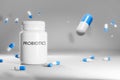 3D illustration of pills with probiotics for gut health, medical and health care concept