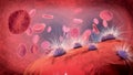 3d illustration of pink coloured pathogens infesting red blood cell Royalty Free Stock Photo