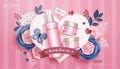 Pink cosmetic skincare set ads