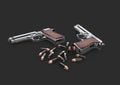 3d Illustration of Pistols Gun with bullets, isolated black