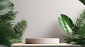 3D illustration platform podium with plant product presentation on white background. Generative AI.