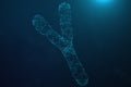 3D Illustration Polygonal Low poly Digital Artificial Y-Chromosomes Consisting Of Consisting Dots And Lines On Blue