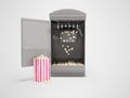 3D illustration of popcorn machine with kettle with bag of popcorn on gray background with shadow Royalty Free Stock Photo