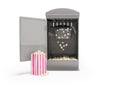 3D illustration of popcorn machine with kettle with bag of popcorn on white background with shadow Royalty Free Stock Photo