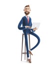 3d illustration. Portrait of a handsome businessman with laptop.