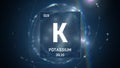 Potassium as Element 19 of the Periodic Table 3D illustration on blue background Royalty Free Stock Photo