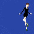 3D illustration of a pretty elegant carefree young woman on a blue background