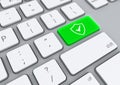 3D illustration. Privacy concept: white keyboard enter button with protection symbol. Keyboard Background with Green Security Butt Royalty Free Stock Photo