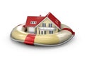 3d Illustration of protection house with lifebuoy white background Royalty Free Stock Photo