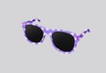 3D illustration purple fashion sunglasses with white star pattern and black lens optic isolated on gray background Royalty Free Stock Photo