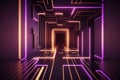 3d illustration of purple glowing color lines Technology geometry background Generative AI