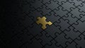 3d illustration of puzzle pieces background texture with a golden colored one in center