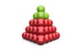 3D Illustration pyramid ball concept green red 2