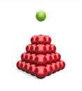 3D Illustration pyramid flying ball concept green red