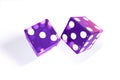 Transparent purple rolling dices with dots on white background isolated Royalty Free Stock Photo