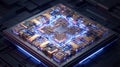3D Illustration of Quantum Computer Chip, Macro view - Generative AI Royalty Free Stock Photo