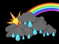 3d illustration of Rainbow, Rainclouds and Sun with water drops on black background Royalty Free Stock Photo