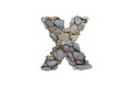 3D illustration realistic stone rock letter X,