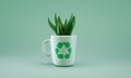 3D Illustration, recycled mug used as pot for succulent house plant