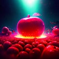 3D illustration of a red apple on a background of red apples generative AI