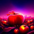 3D illustration of a red apple on a background of red apples AI generated